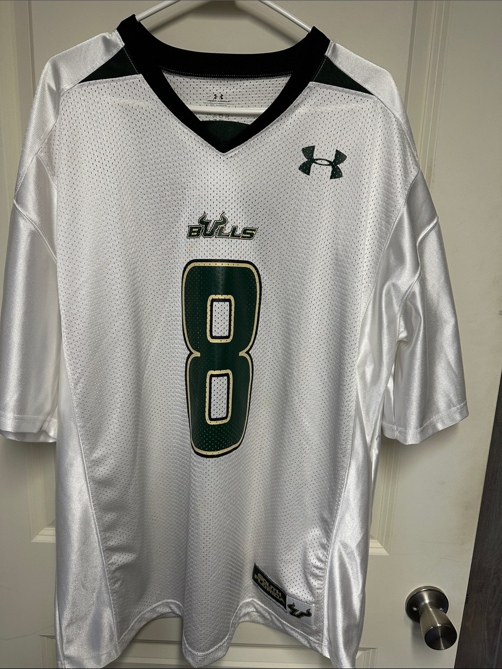 Under Armour White and Green Bulls #8 Football Jersey XL XLarge South Florida